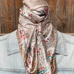 Tan Floral Printed Western Southwestern Wild Rag Scarf Accent
